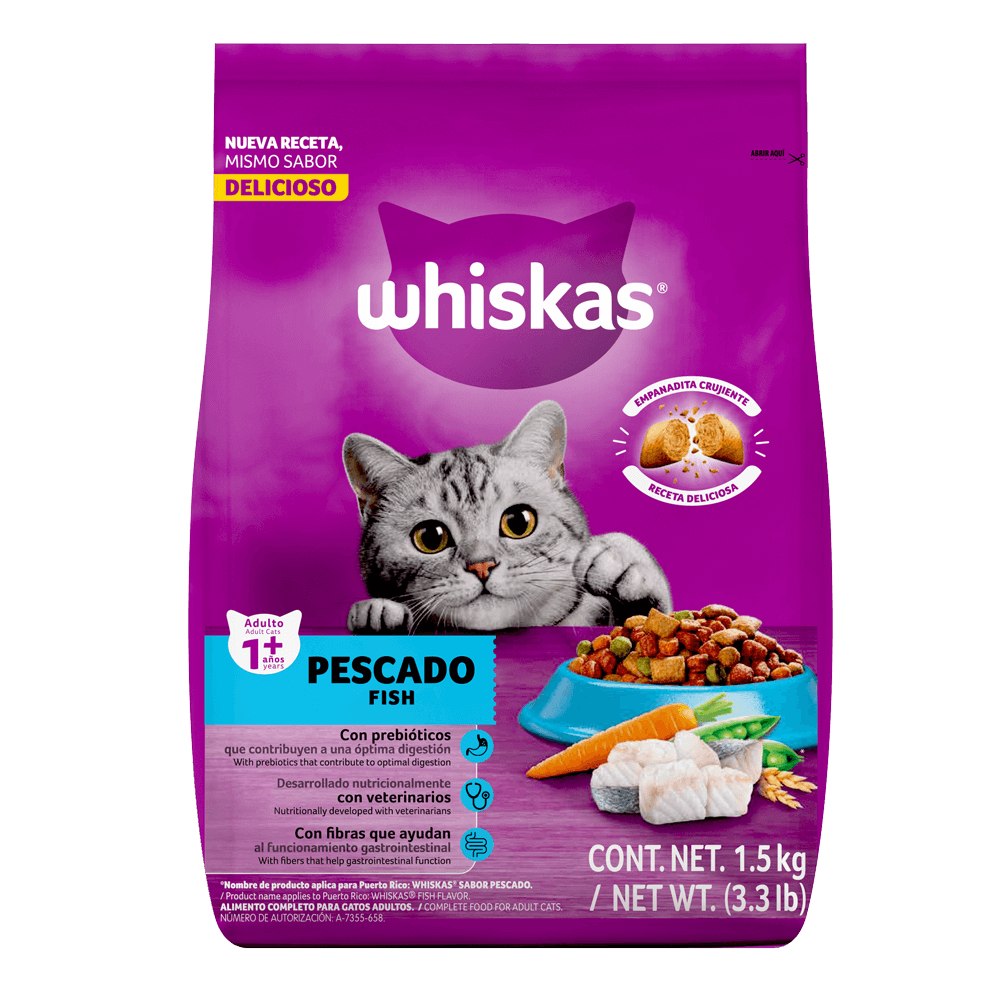 Whiskas® Alimento Seco para Gatos Pescado - 1