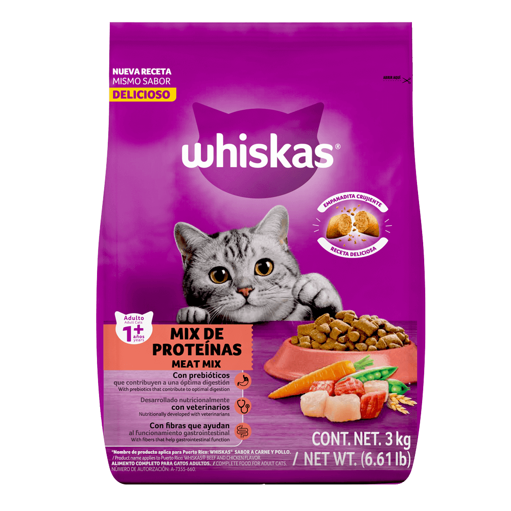 Whiskas® Alimento Seco para Gatos Mix de proteínas - 1