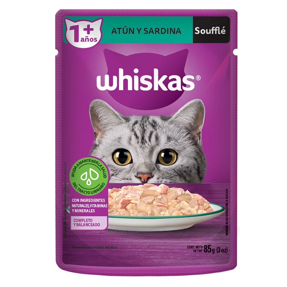 Whiskas® Alimento Húmedo para Gatos Atún y Sardina en Soufflé - 1