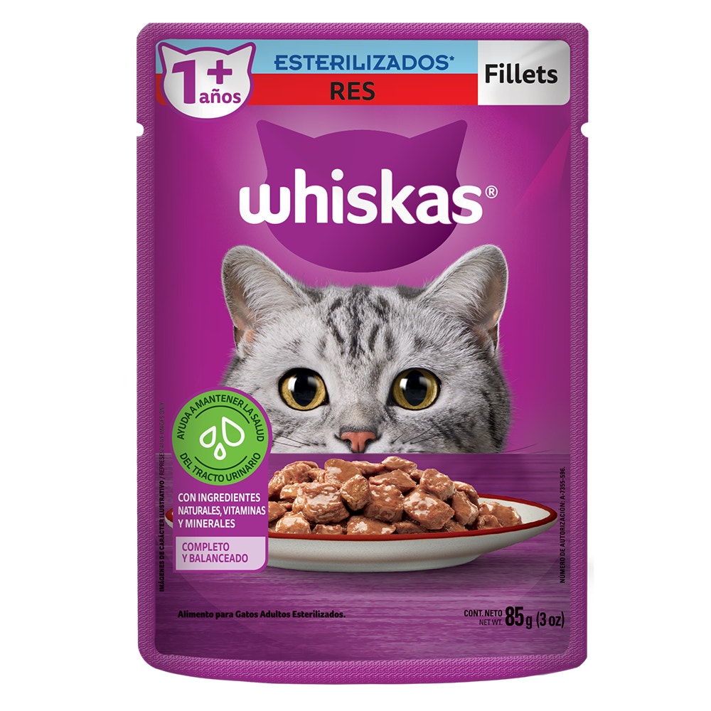 Whiskas Alimento Húmedo para Gatos Esterilizados Res en Fillets - 1