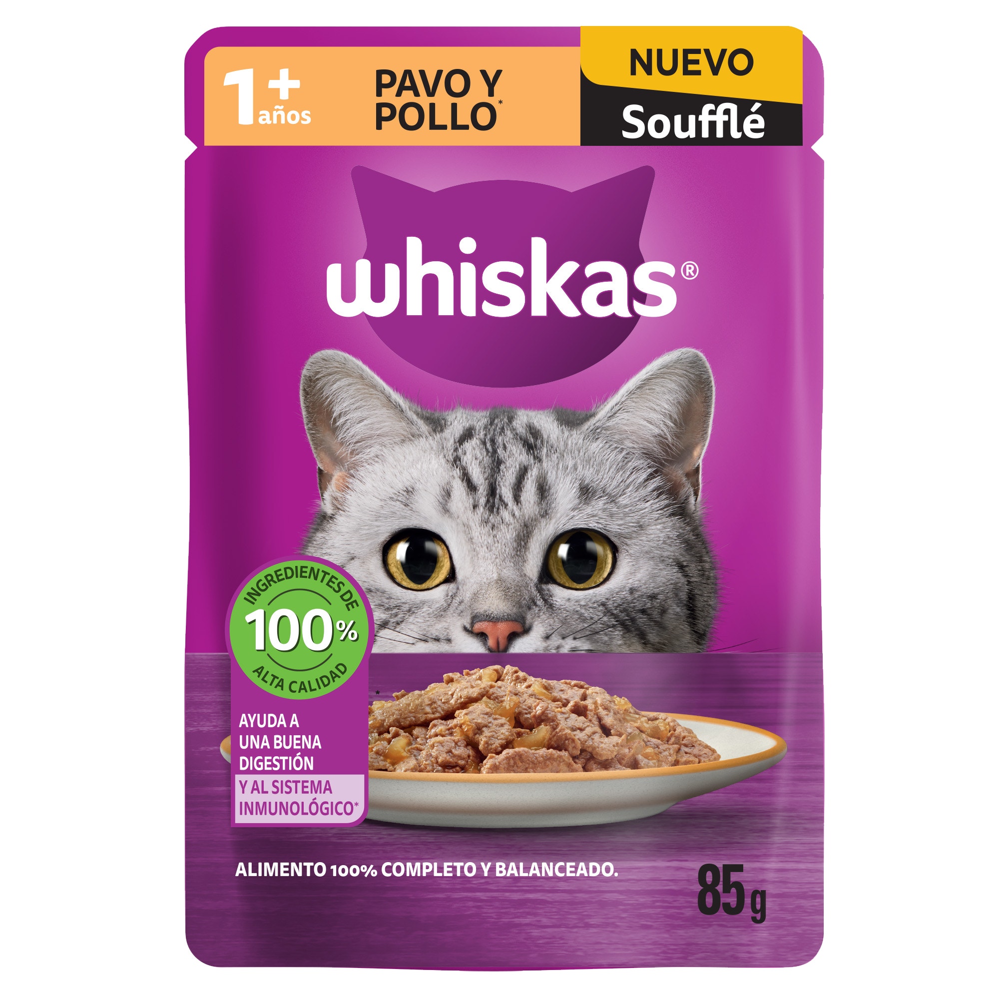 Sobres para gatos Whiskas: soufflé sabor Pavo y Pollo - 1