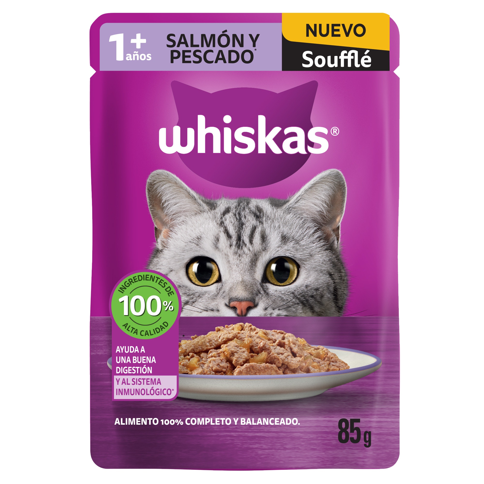 Sobre para gato bebé Whiskas: soufflé sabor Salmón y Pescado - 1