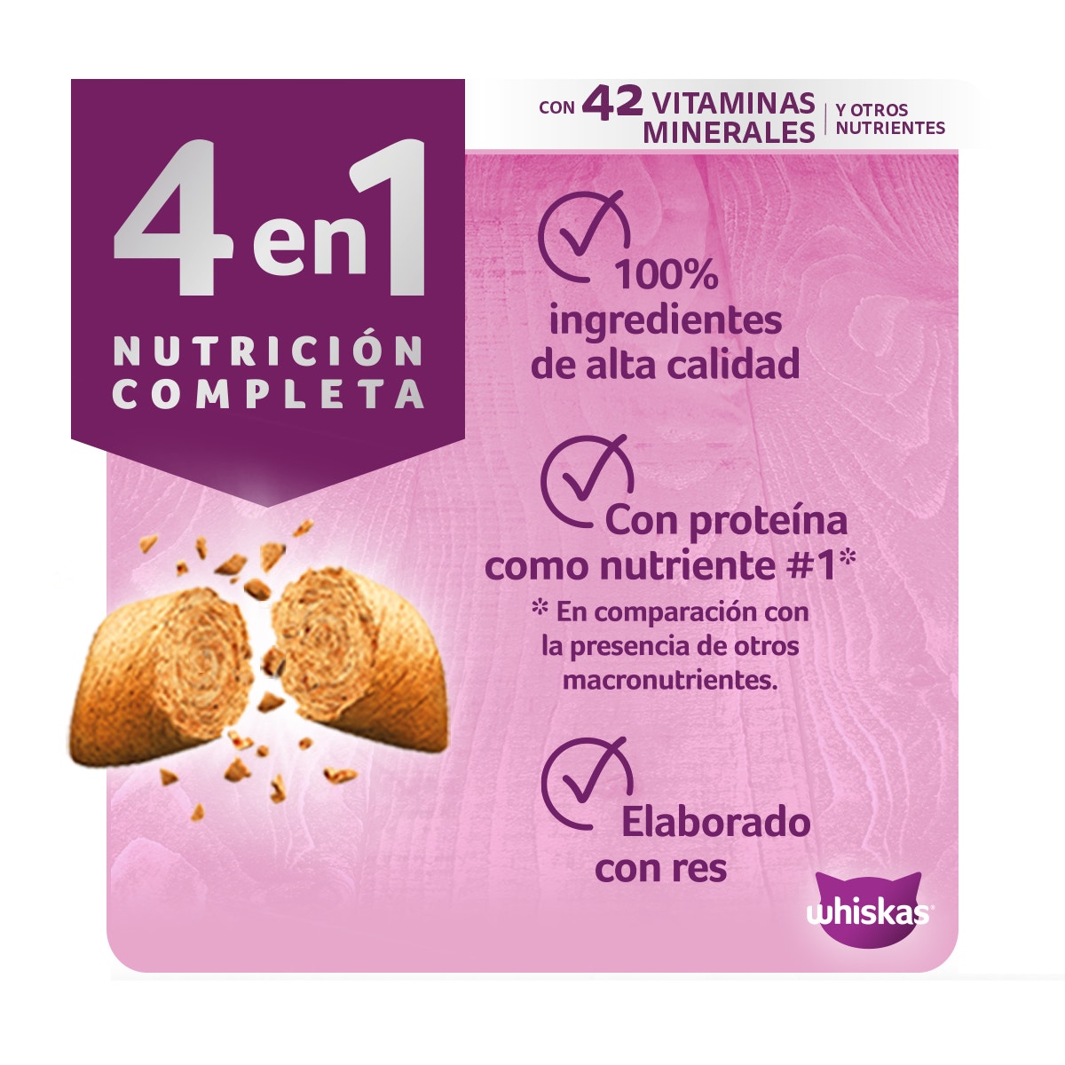 Alimento Seco para Gatos Adultos Esterilizados Whiskas® 4 en 1: Nutrición Completa y Balanceada Sabor Carne - 3
