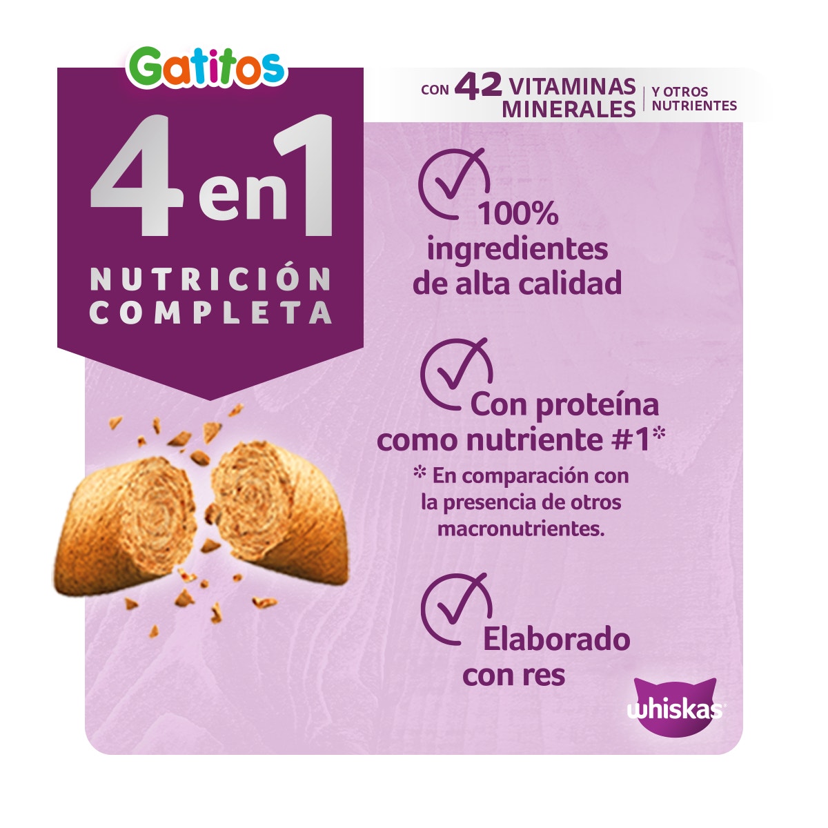 Whiskas® 4 en 1 Alimento Seco para Gatitos Carne - 3