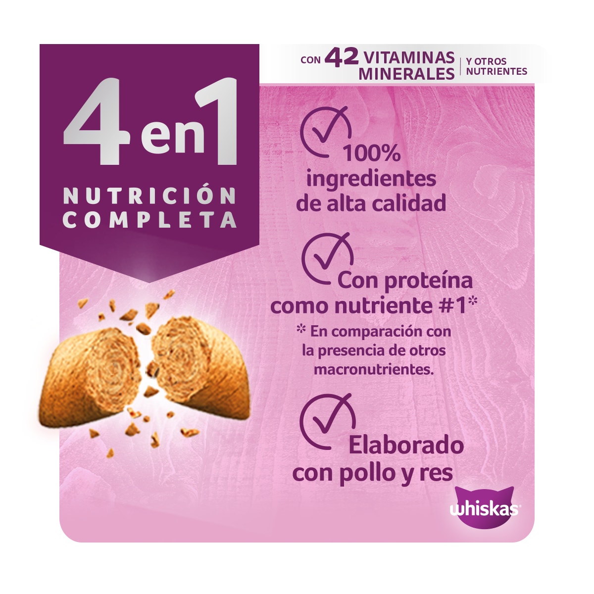 Alimento Seco para Gatos Adultos Whiskas® 4 en 1: Nutrición Completa y Balanceada Sabor Mix de Proteínas - 3