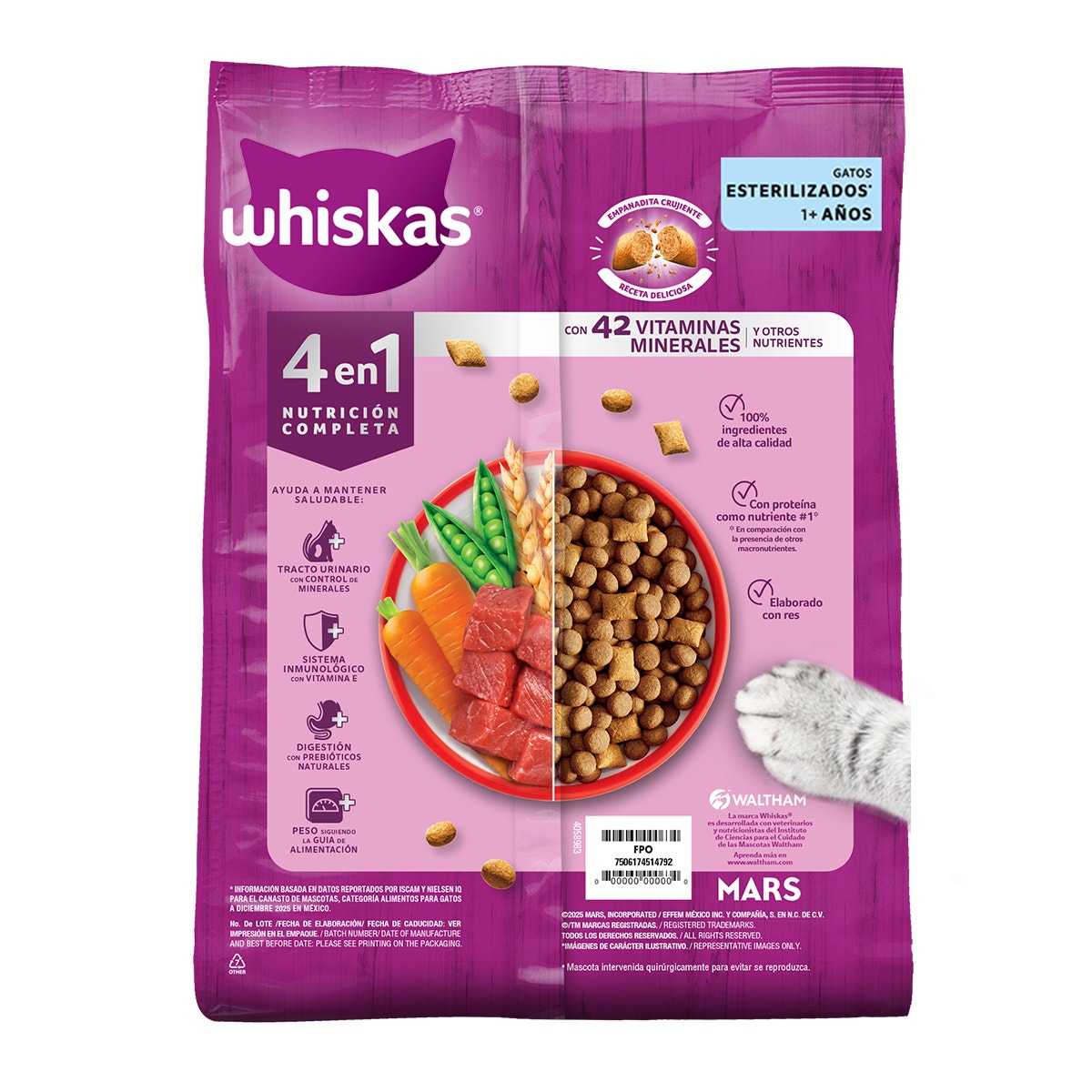 Whiskas® 4 en 1 Alimento Seco para Gatos Esterilizados Res - 2