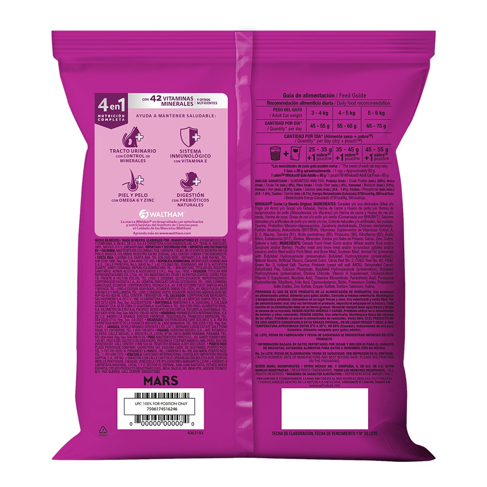 Whiskas® 4 en 1 Alimento Seco para Gatos Carne La Receta Original - 2