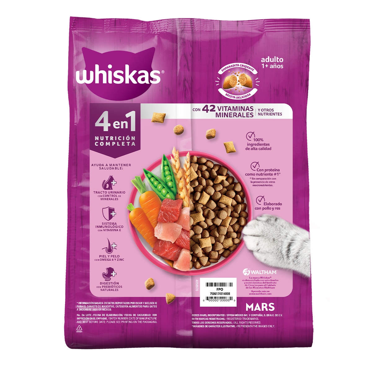 Whiskas® 4 en 1 Alimento Seco para Gatos Mix de proteínas - 2