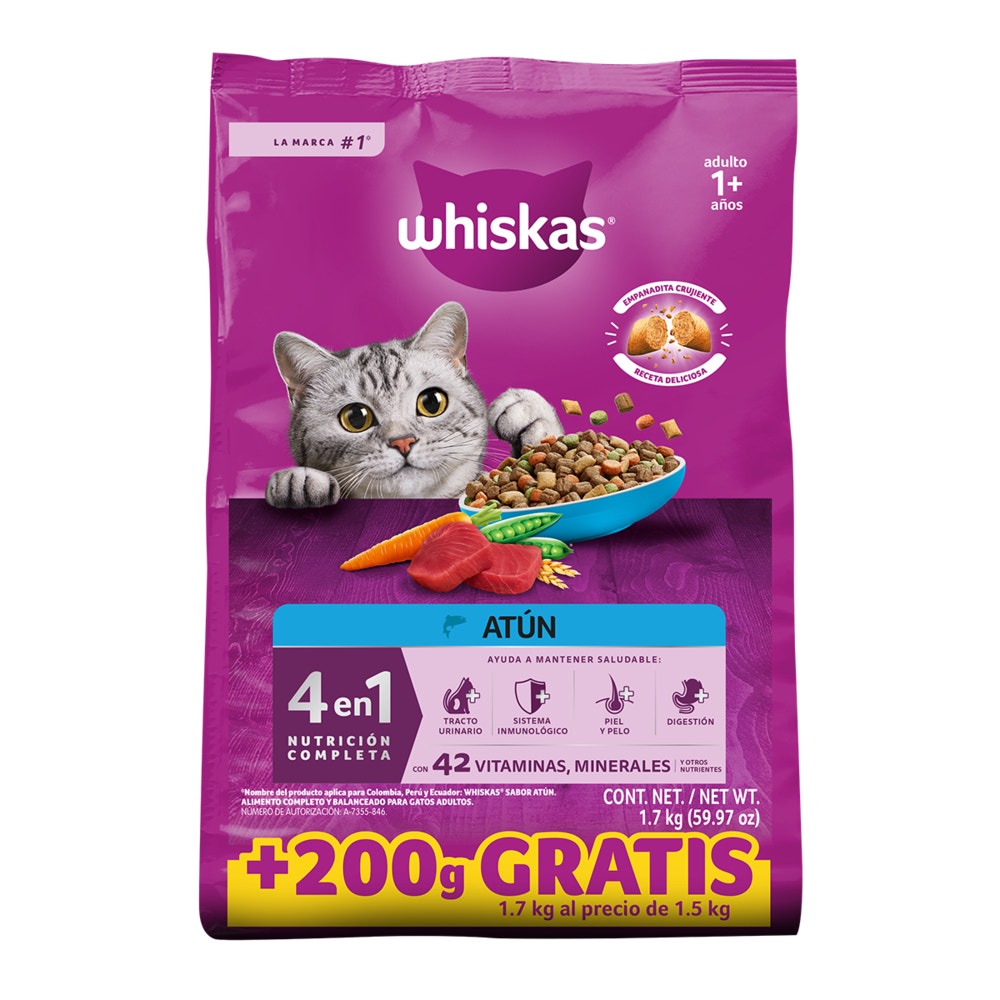 Whiskas® 4 en 1 Alimento Seco para Gatos Atún - 1