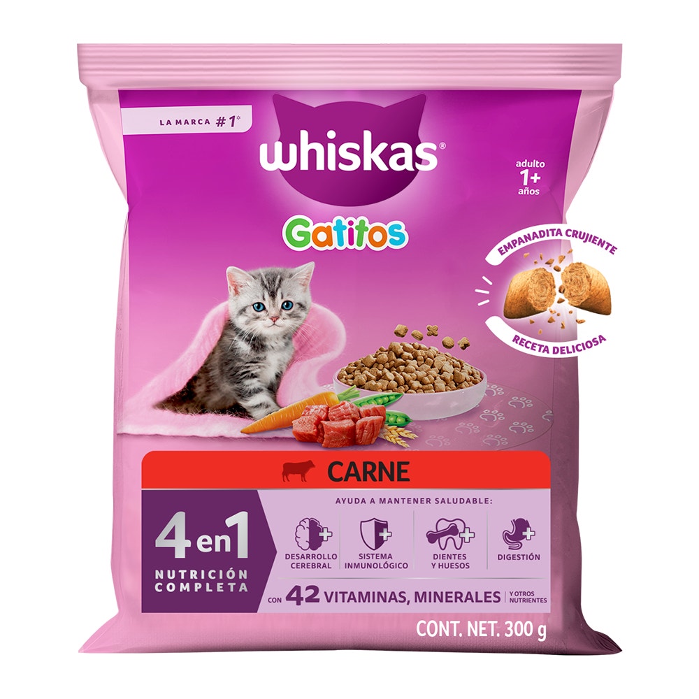 Whiskas® 4 en 1 Alimento Seco para Gatitos Carne - 1