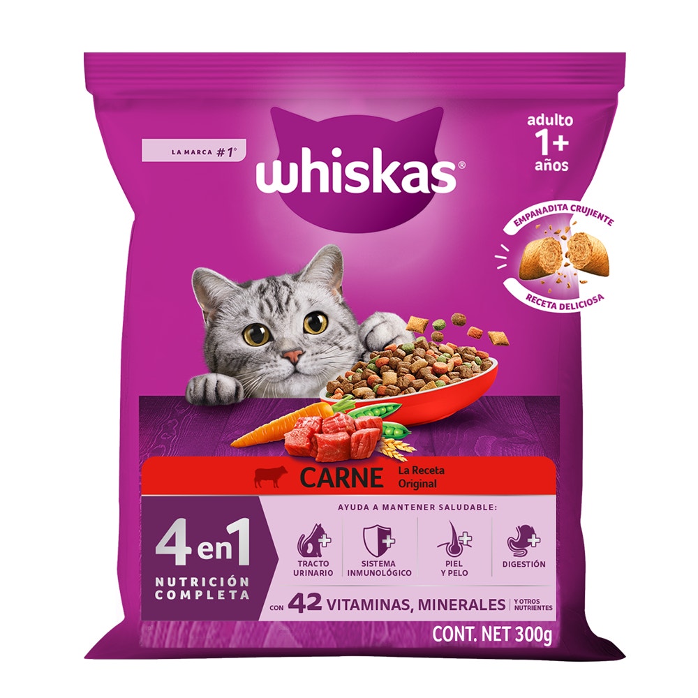 Whiskas® 4 en 1 Alimento Seco para Gatos Carne La Receta Original - 1