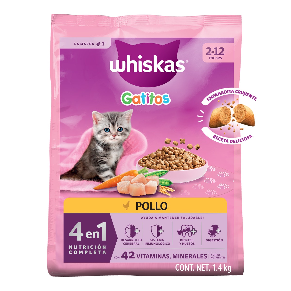 Whiskas® 4 en 1 Alimento Seco para Gatitos Pollo - 1