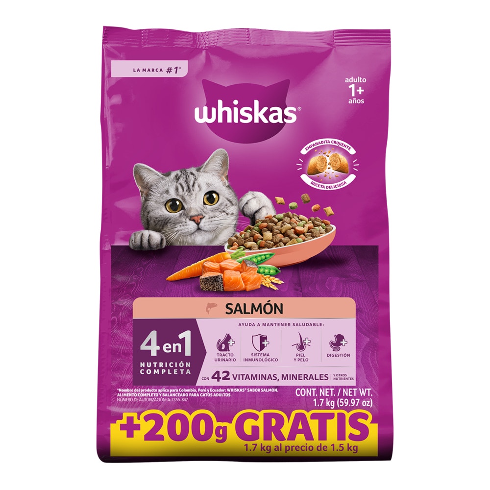 Whiskas® 4 en 1 Alimento Seco para Gatos Salmón - 1