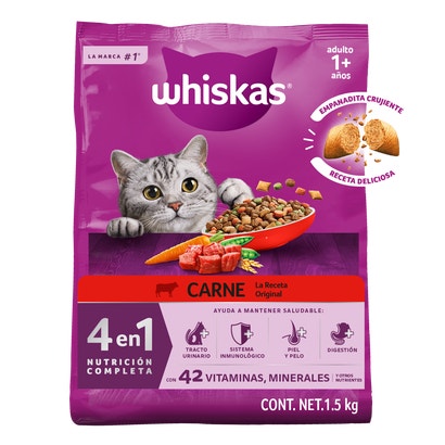 Whiskas® 4 en 1 Alimento Seco para Gatos Carne La Receta Original