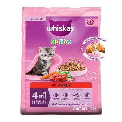 Whiskas® 4 en 1 Alimento Seco para Gatitos Carne