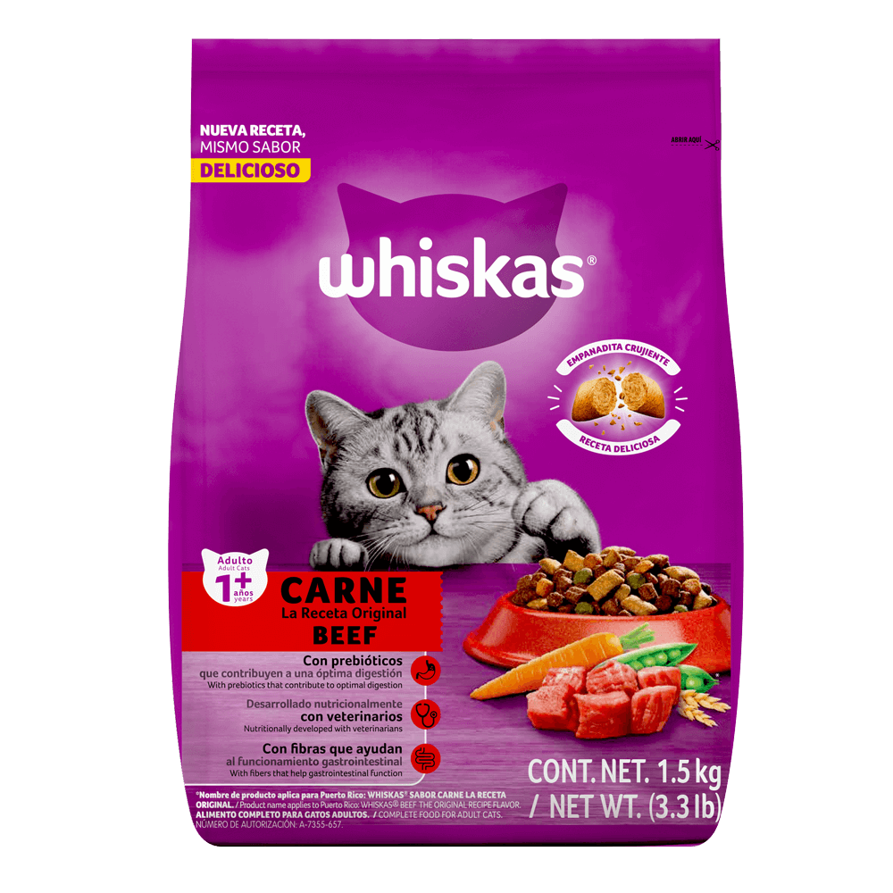 Whiskas® Alimento Seco para Gatos Carne La Receta Original
