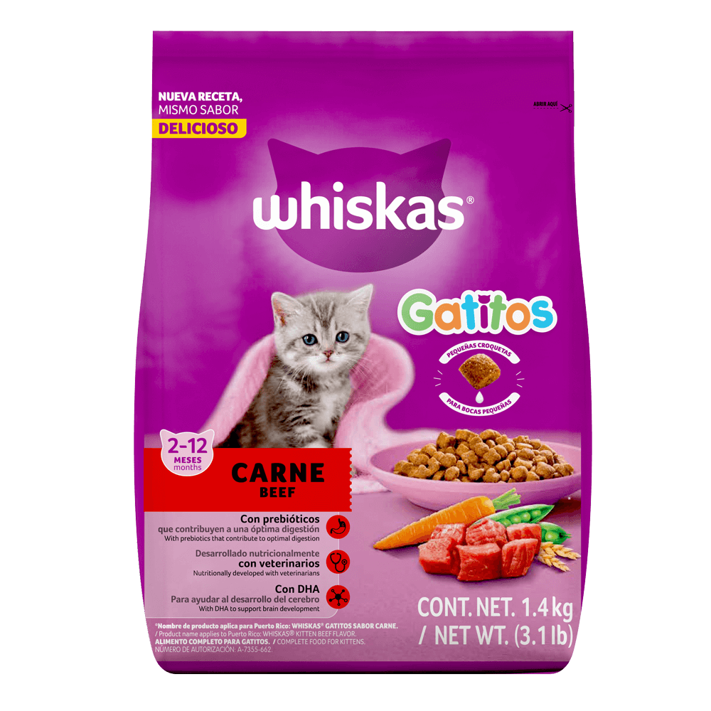 Whiskas® Alimento Seco para Gatitos Carne 
