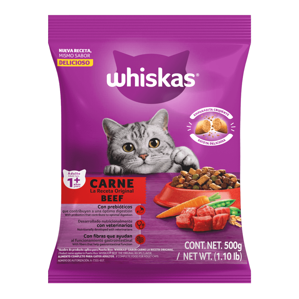 Whiskas® Alimento Seco para Gatos Carne La Receta Original - 1