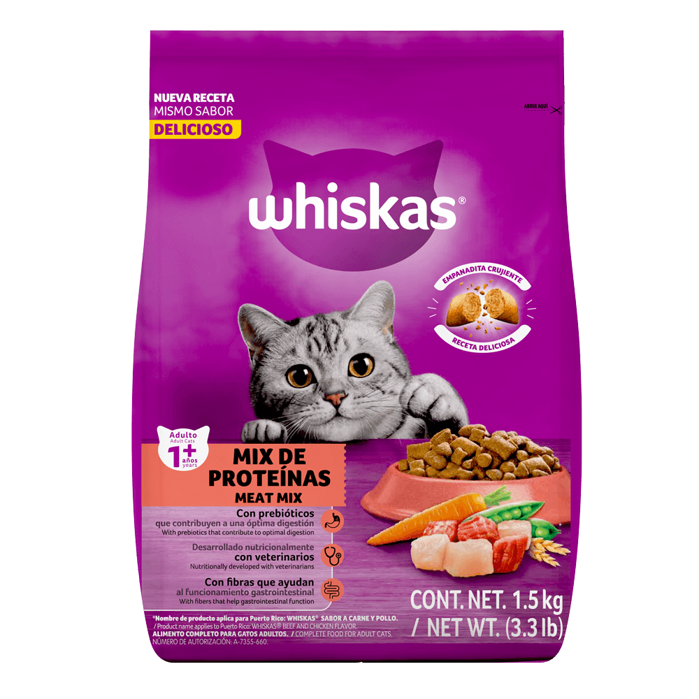 Whiskas® Alimento Seco para Gatos Mix de proteínas  - 1