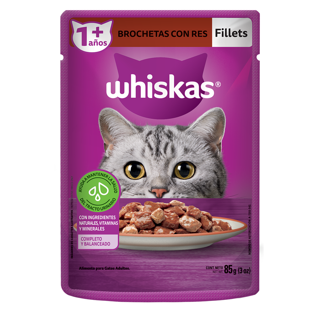 Whiskas® Alimento Húmedo para Gatos Brocheta de Res 