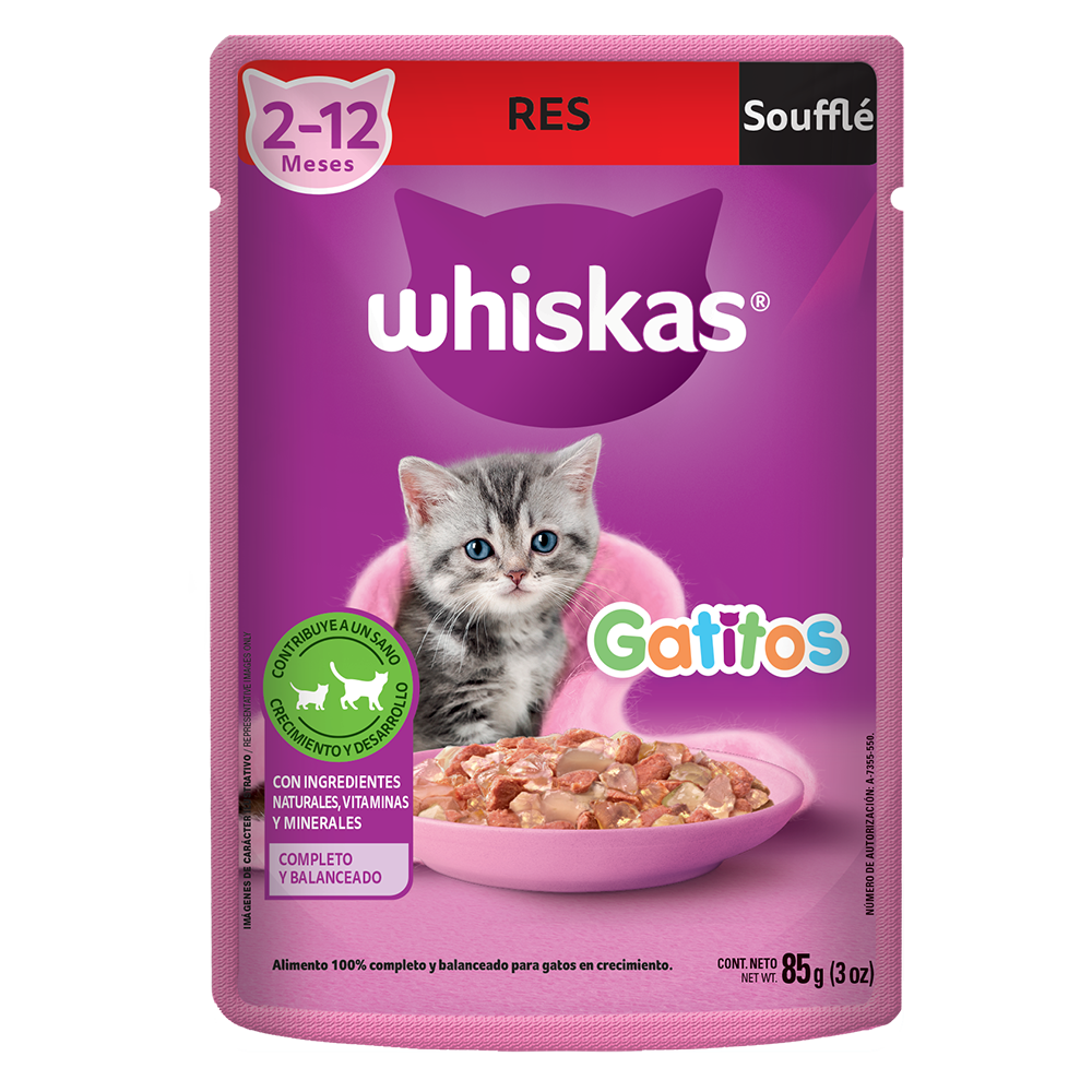 Whiskas® Alimento Húmedo para Gatitos Res en Soufflé - 1