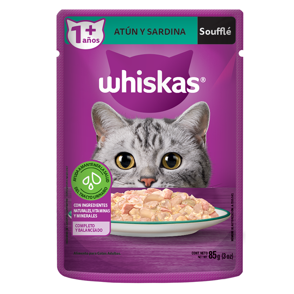 Whiskas® Alimento Húmedo para Gatos Atún y Sardina en Soufflé - 1