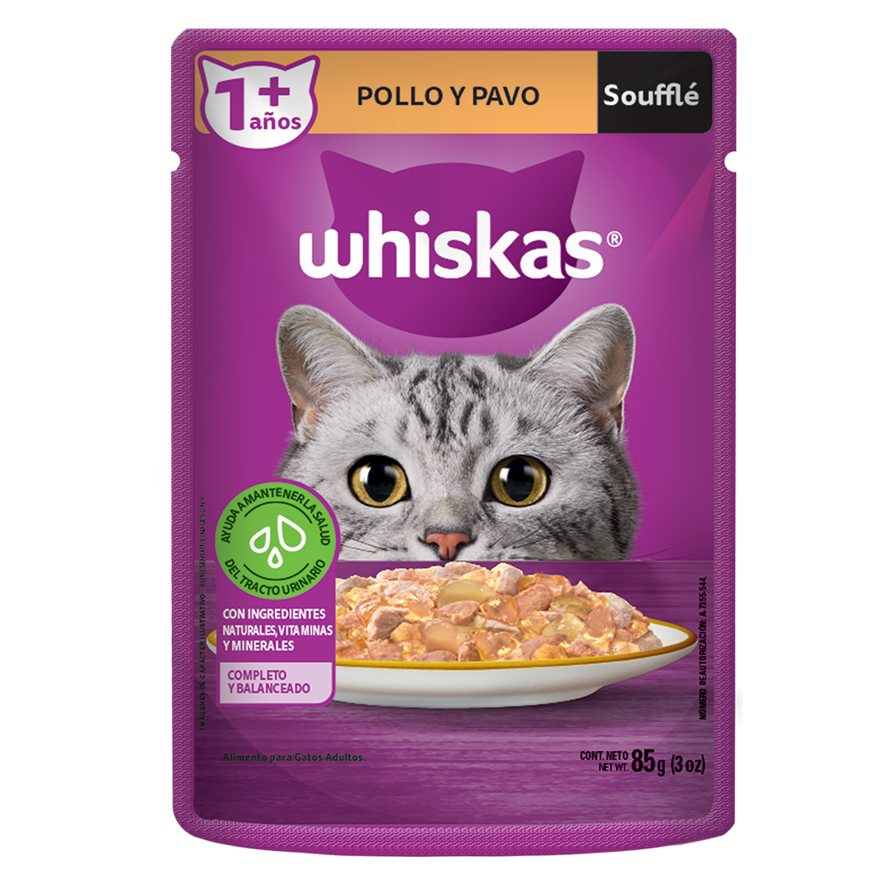 Whiskas® Alimento Húmedo para Gatos Pavo y Pollo en Soufflé - 1