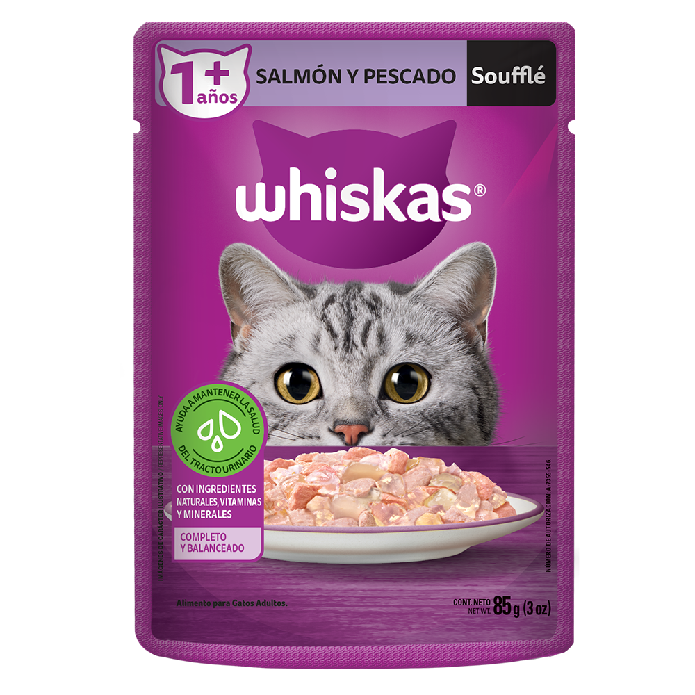 Whiskas® Alimento Húmedo para Gatitos Salmón y Pescado en Soufflé - 1