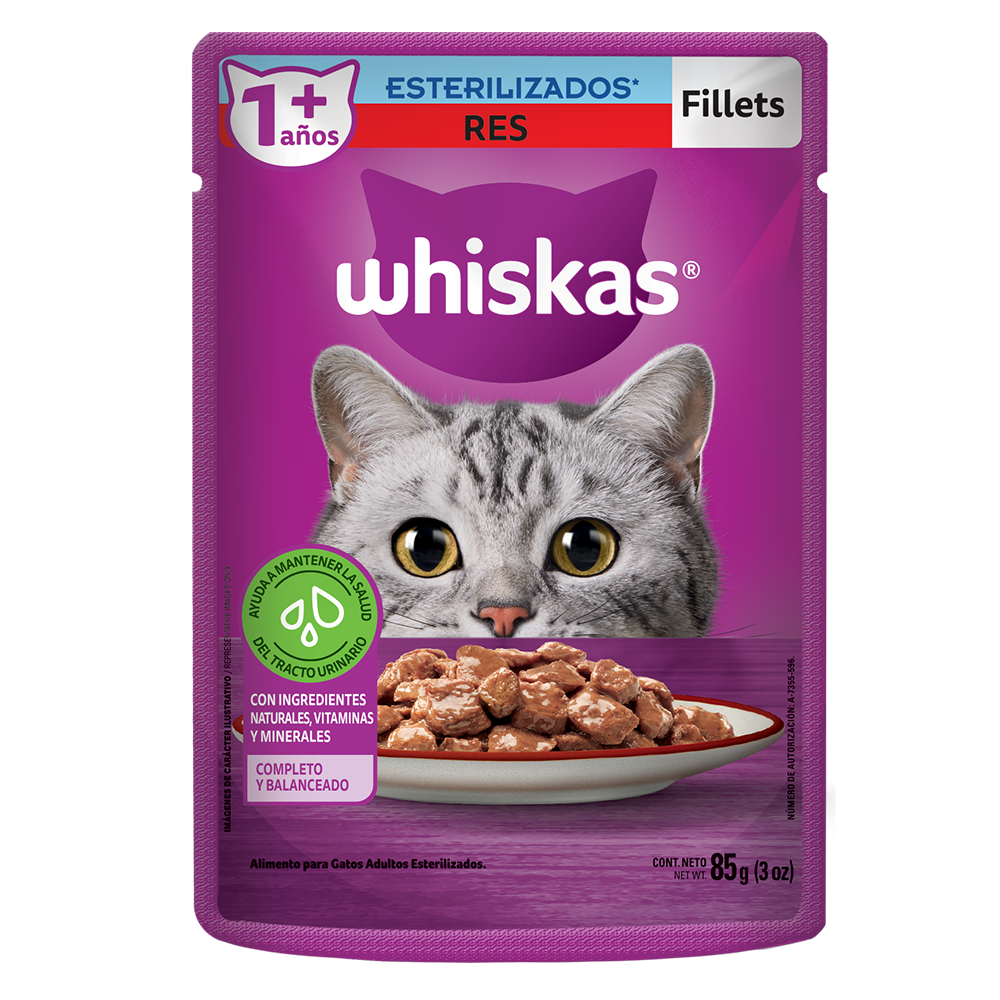 Whiskas Alimento Húmedo para Gatos Esterilizados Res en Fillets - 1