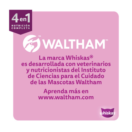 WHISKAS® 4 en 1 desarrollado con veterinarios y nutricionistas del Instituto WalthamTM